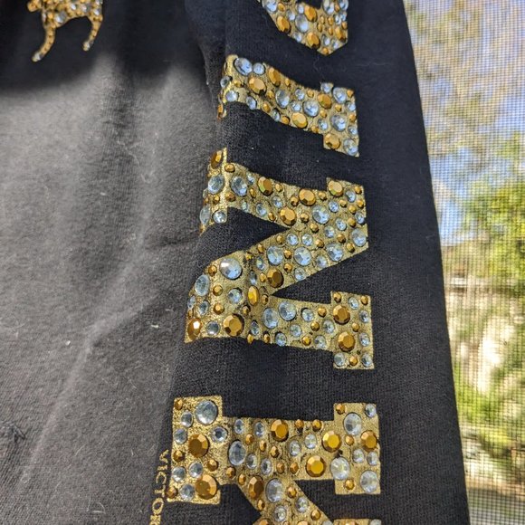 PINK Peace Symbol.Gold Bling Black Hoodie Size Small - Picture 4 of 9